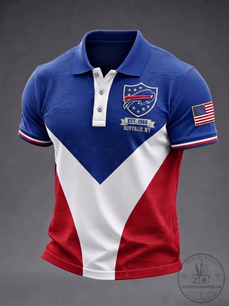 Buffalo Bills American Football Team Fan Polo Shirt with Stars and Stripes Design