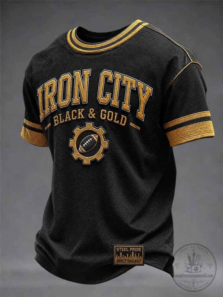 Iron City Black and Gold Football Fan Memorial Print T-Shirt