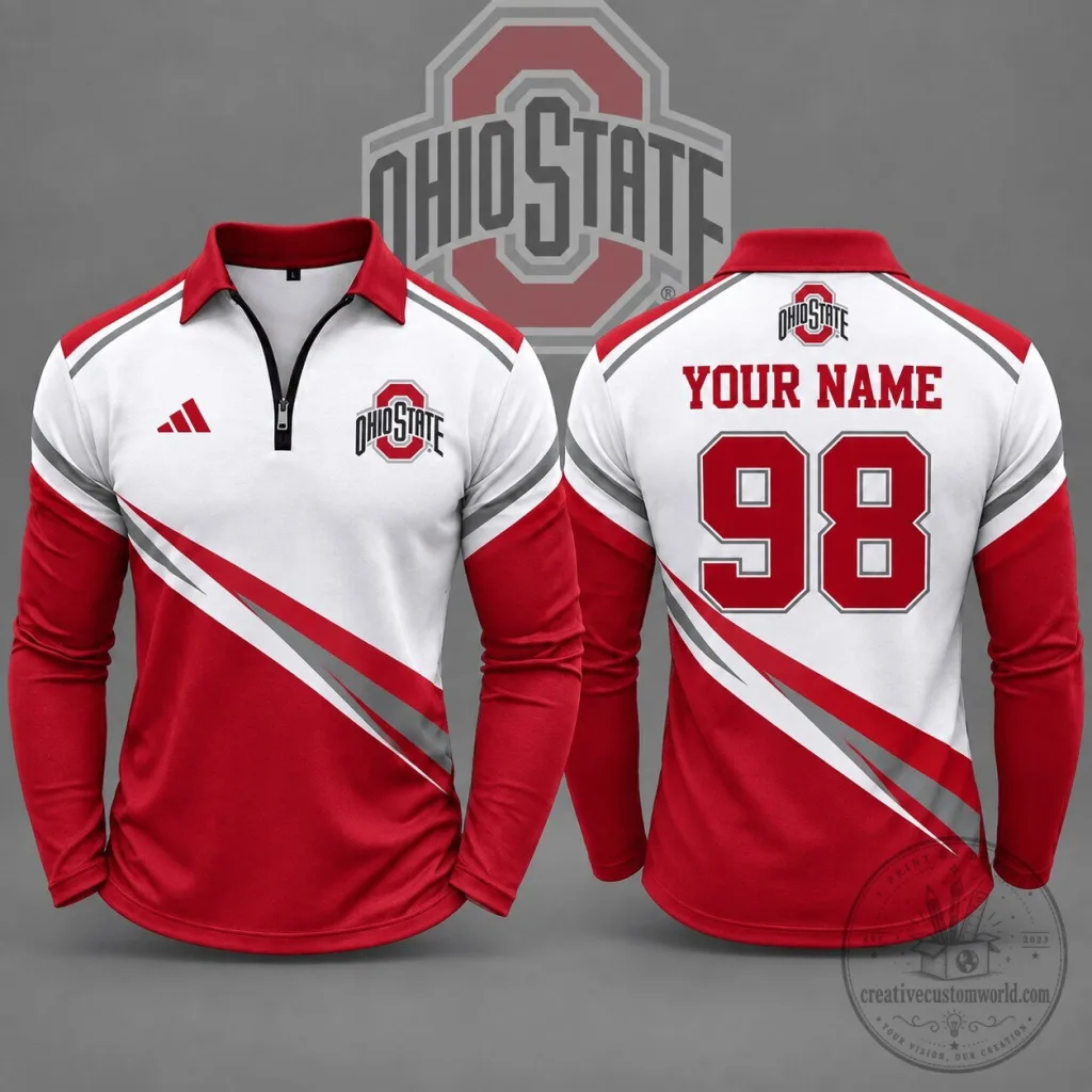Ohio State Buckeyes Personalized Elite Motion Quarter Zip Long Sleeve Polo Shirt Ohio State Buckeyes Personalized Elite Motion Quarter Zip Long Sleeve Polo Shirt