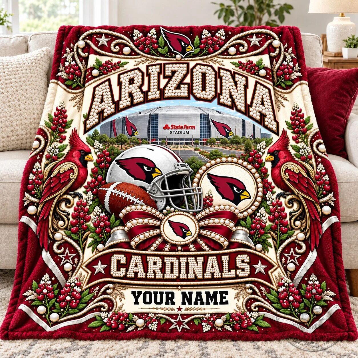 Arizona Cardinals Football Team Personalized Luxury Fleece Blanket