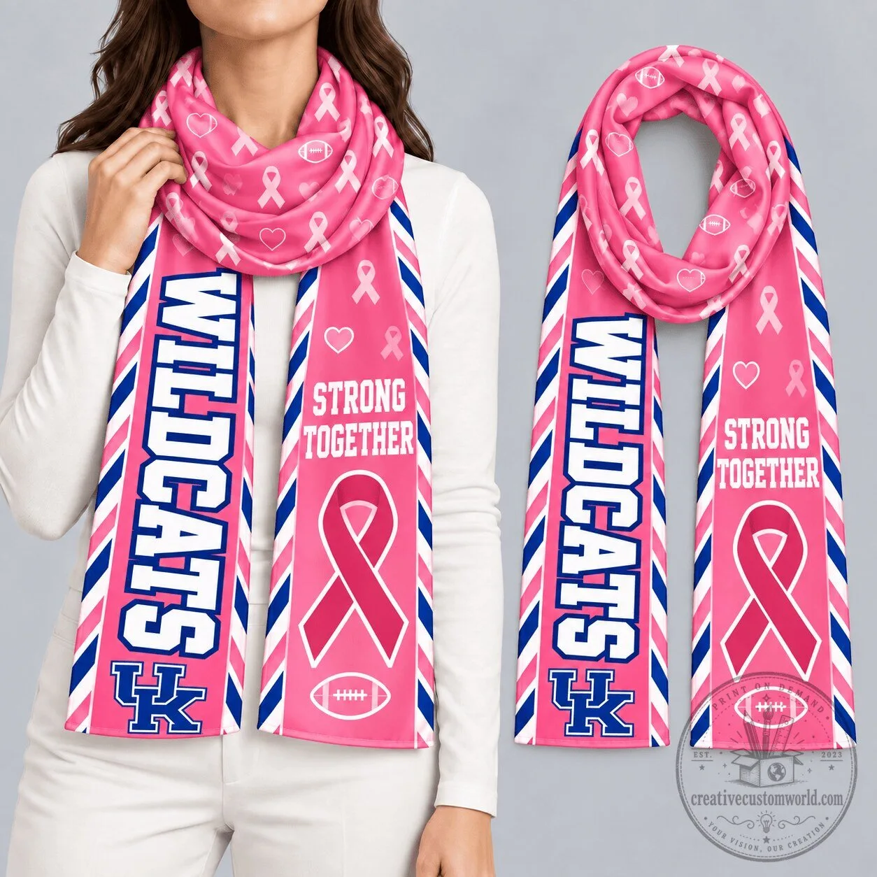 Kentucky Wildcats Breast Cancer Awareness Strong Together Pink Scarf