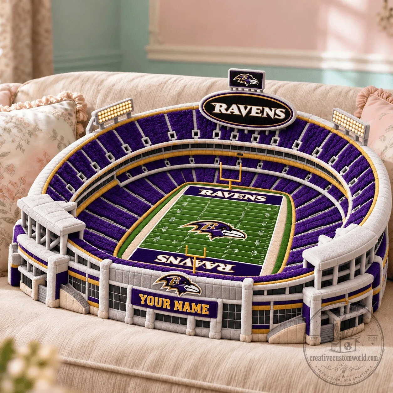 Baltimore Ravens M&T Bank Stadium Replica Personalized Throw Pillow