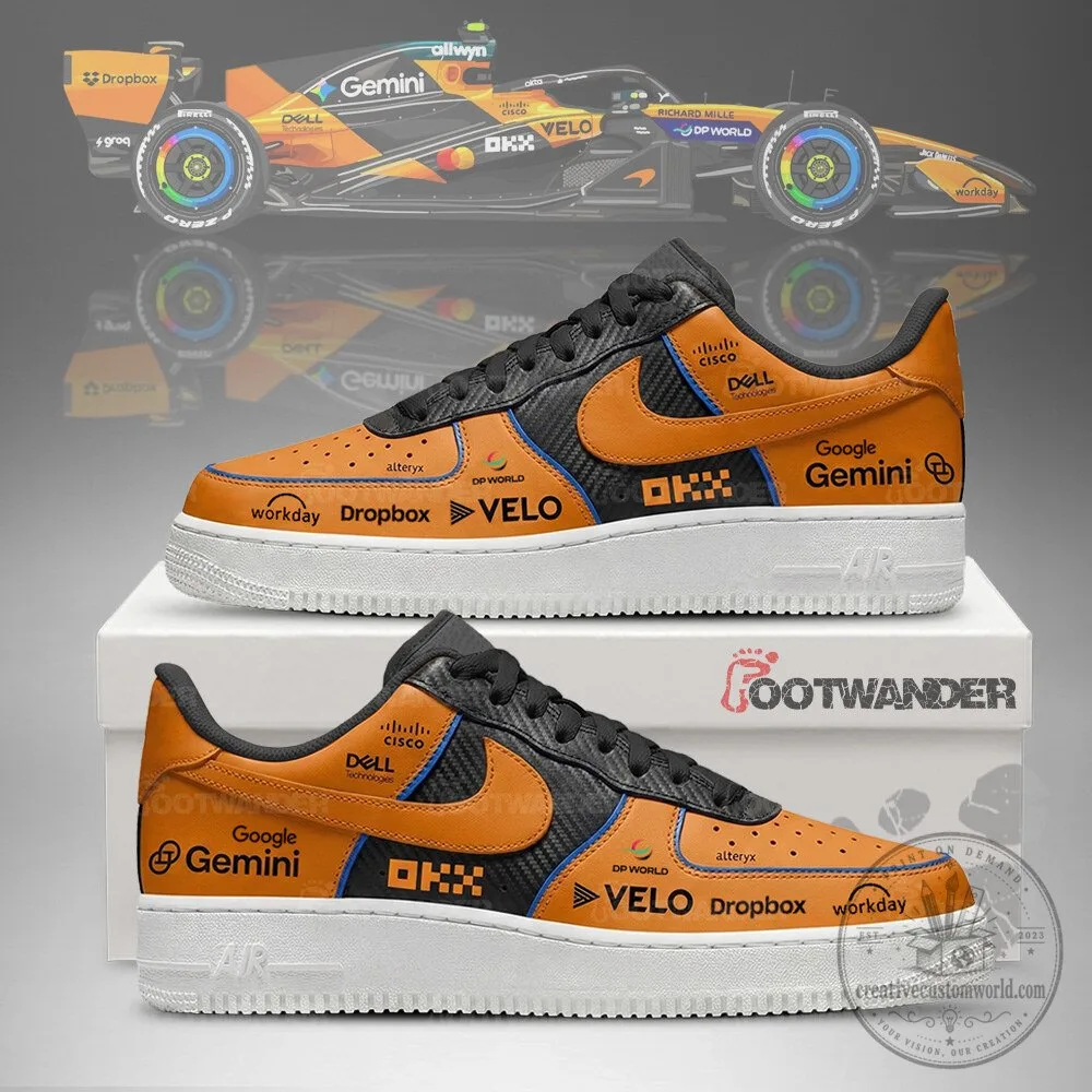McLaren Formula 1 Team Racing Car Custom Orange and Black Sneakers