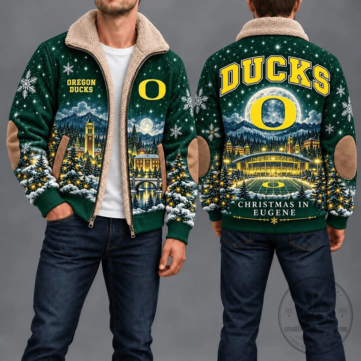 Oregon Ducks Christmas in Eugene Winter Wonderland Sherpa Fleece Jacket