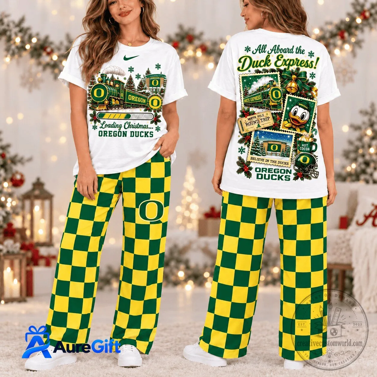 Oregon Ducks Christmas Train Pajamas Set