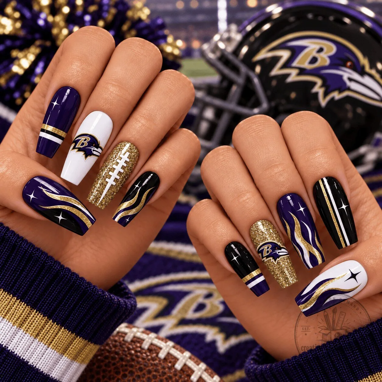 Baltimore Ravens NFL Game Day Spirit Press-On Nails Set for Football Fans