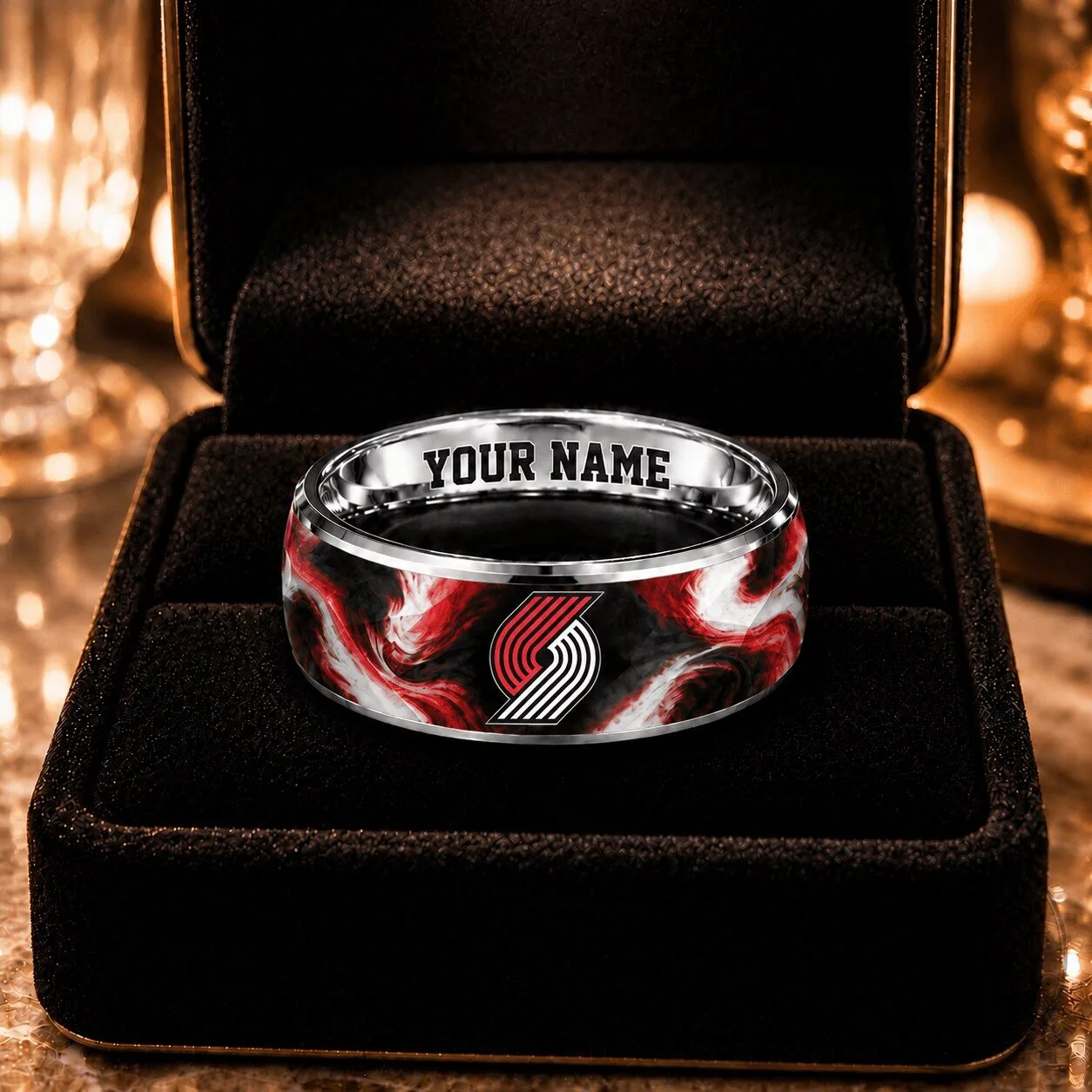 Portland Trail Blazers NBA Custom Name Engraved Stainless Steel Ring