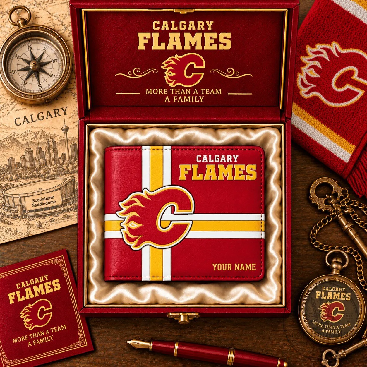 Calgary Flames National Hockey League Personalized Bi-Fold Wallet