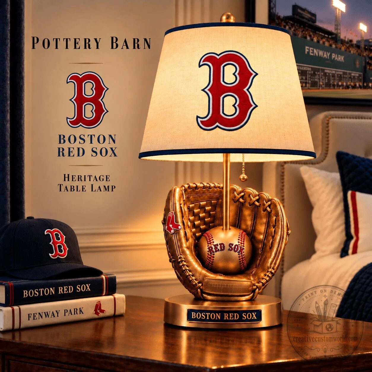 Boston Red Sox Baseball Glove Heritage Table Lamp with Fabric Shade