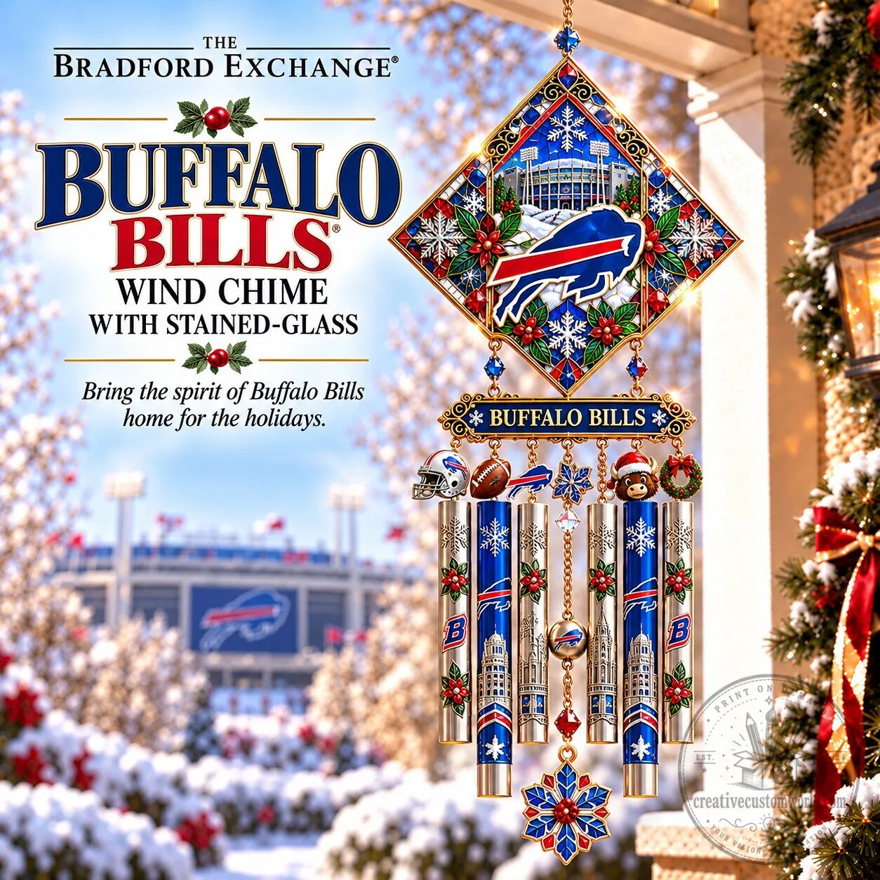 Buffalo Bills Christmas Stained Glass NFL Football Team Wind Chime