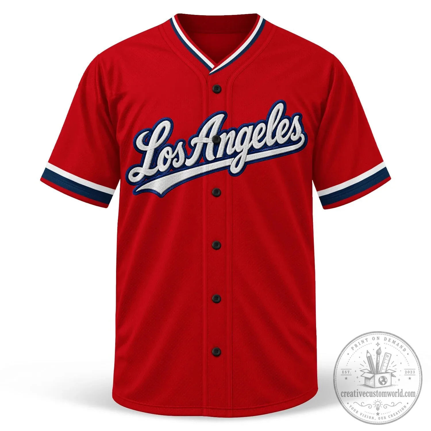 Los Angeles City Script Red Baseball Jersey