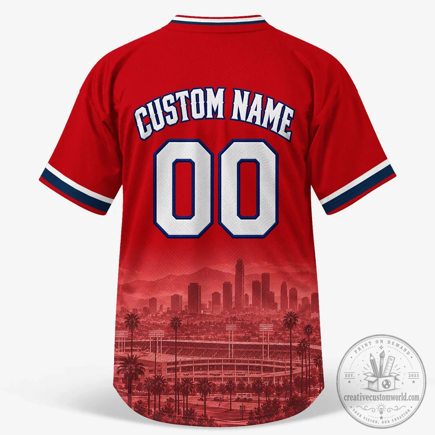 Los Angeles City Script Red Baseball Jersey 16 Los Angeles City Script Red Baseball Jersey