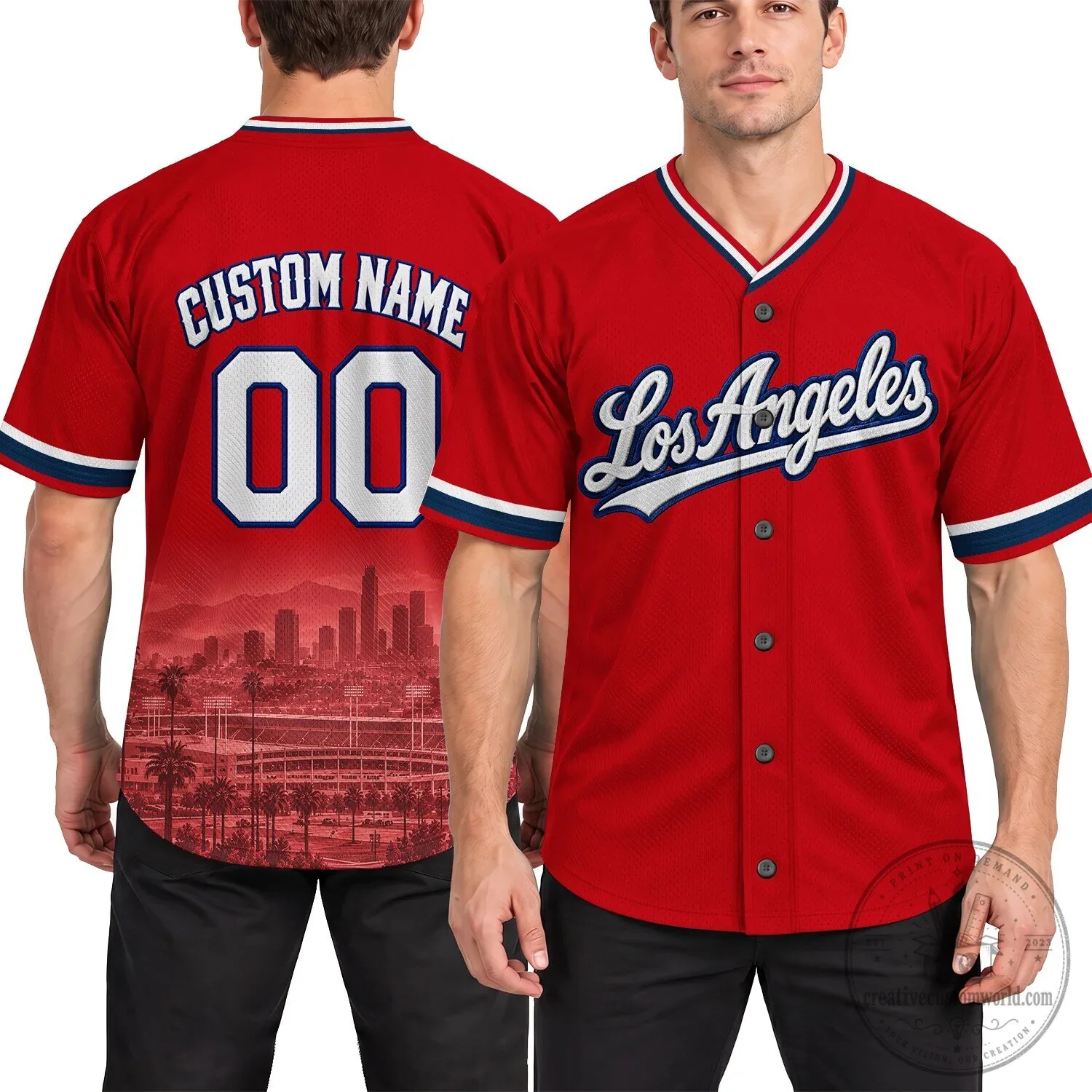 Los Angeles City Script Red Baseball Jersey 17 Los Angeles City Script Red Baseball Jersey
