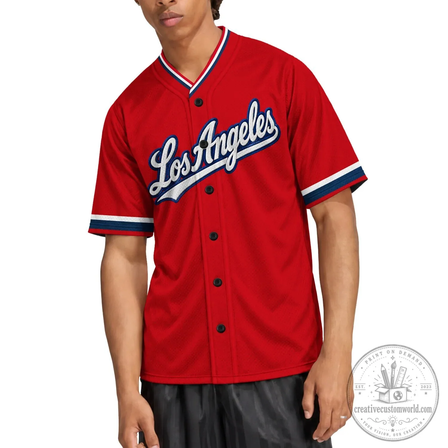 Los Angeles City Script Red Baseball Jersey 18 Los Angeles City Script Red Baseball Jersey