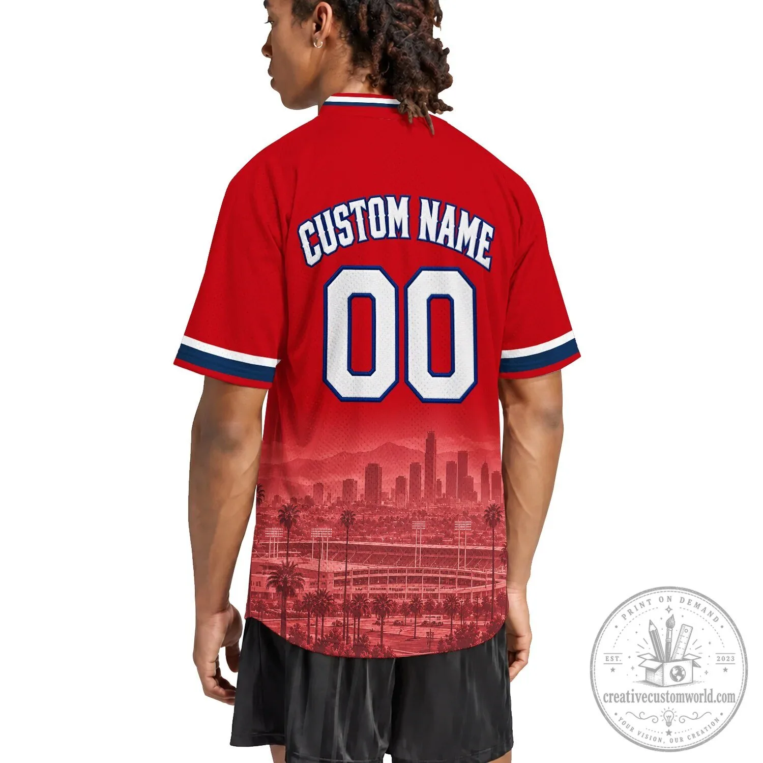 Los Angeles City Script Red Baseball Jersey 19 Los Angeles City Script Red Baseball Jersey