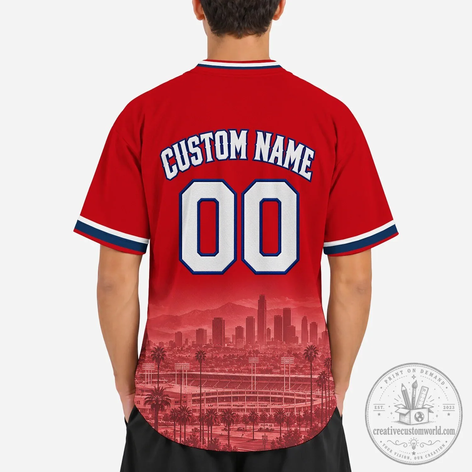 Los Angeles City Script Red Baseball Jersey 20 Los Angeles City Script Red Baseball Jersey