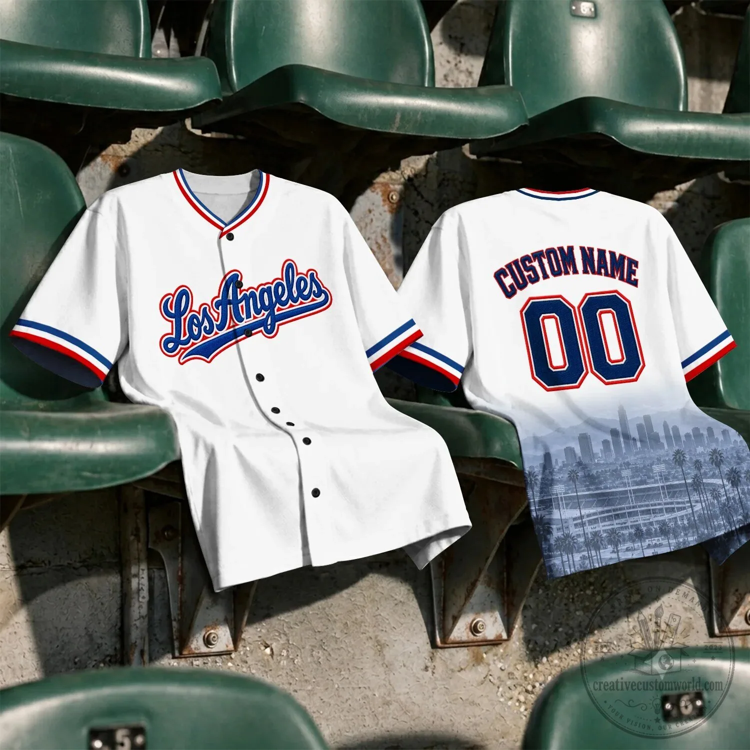 Los Angeles City Script Red Baseball Jersey 27 Los Angeles City Script Red Baseball Jersey