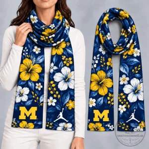 Michigan Wolverines Floral Pattern Game Day Fashion Scarf