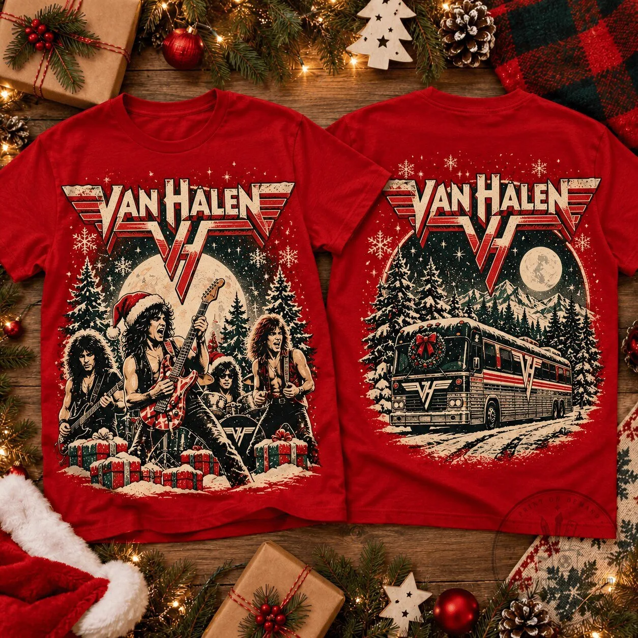 Van Halen Christmas Concert Tour Bus Winter Wonderland Graphic T-Shirt